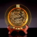 琉璃金龍盤(pán)工藝品定制,金龍獻(xiàn)瑞琉璃龍盤(pán)定做